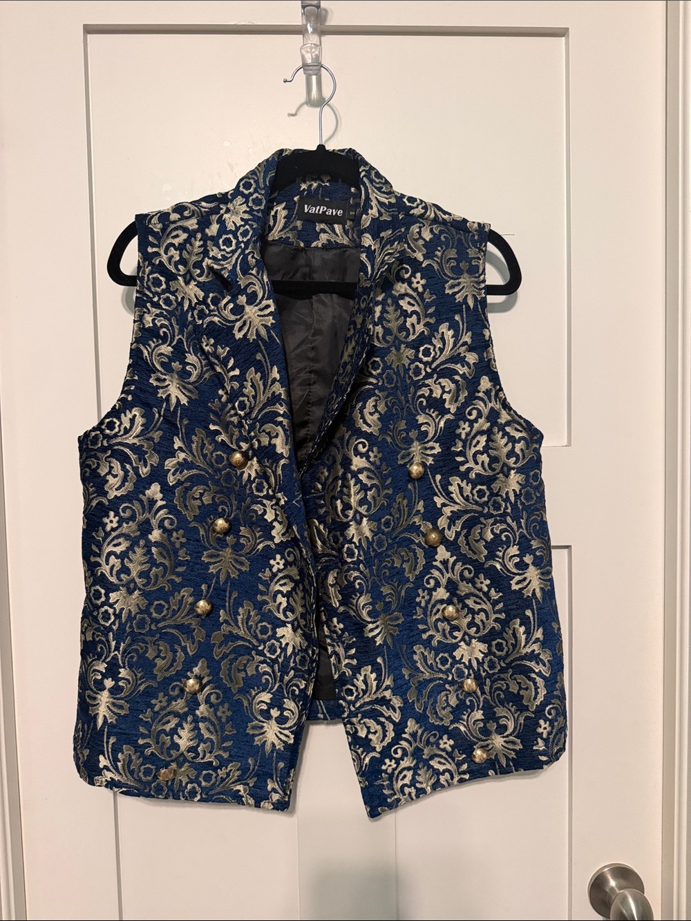 VatPave Navy Blue Brocade Vest with Gold Jacquard Metallic Maximalist